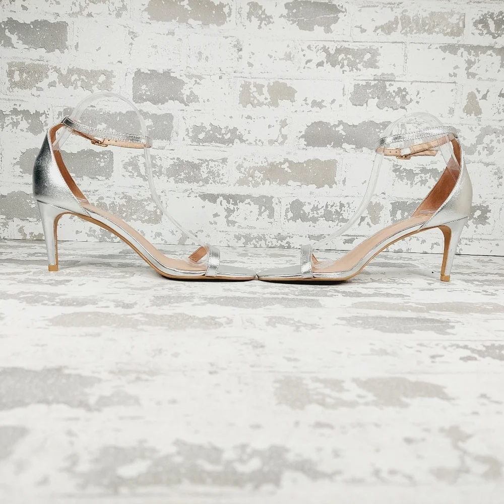 NEW Joie Maisie Silver Leather Ankle Strap Heeled Sandals H376